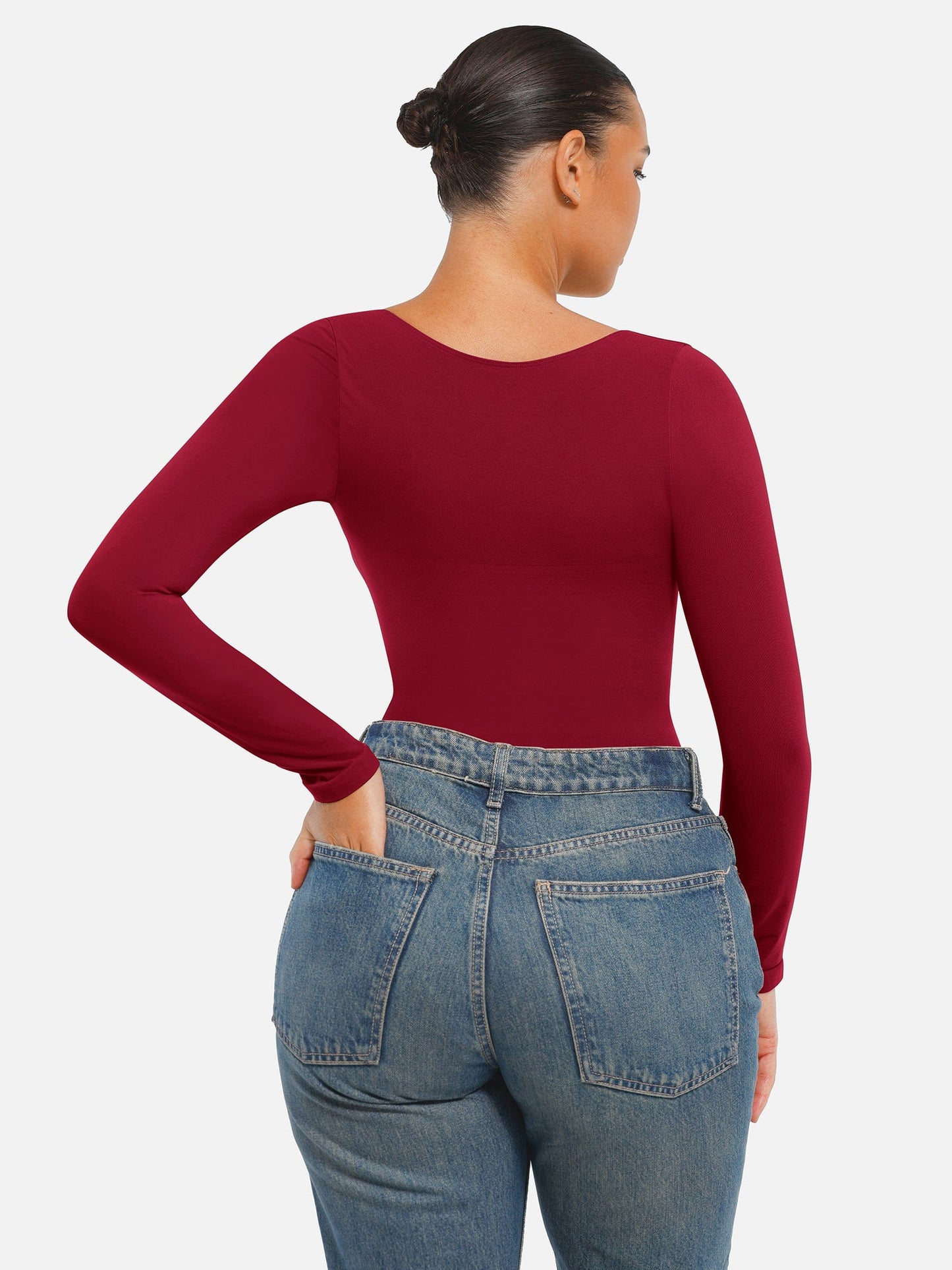 Seamless Long Sleeve Chest Support Tummy Control Thong Bodysuit