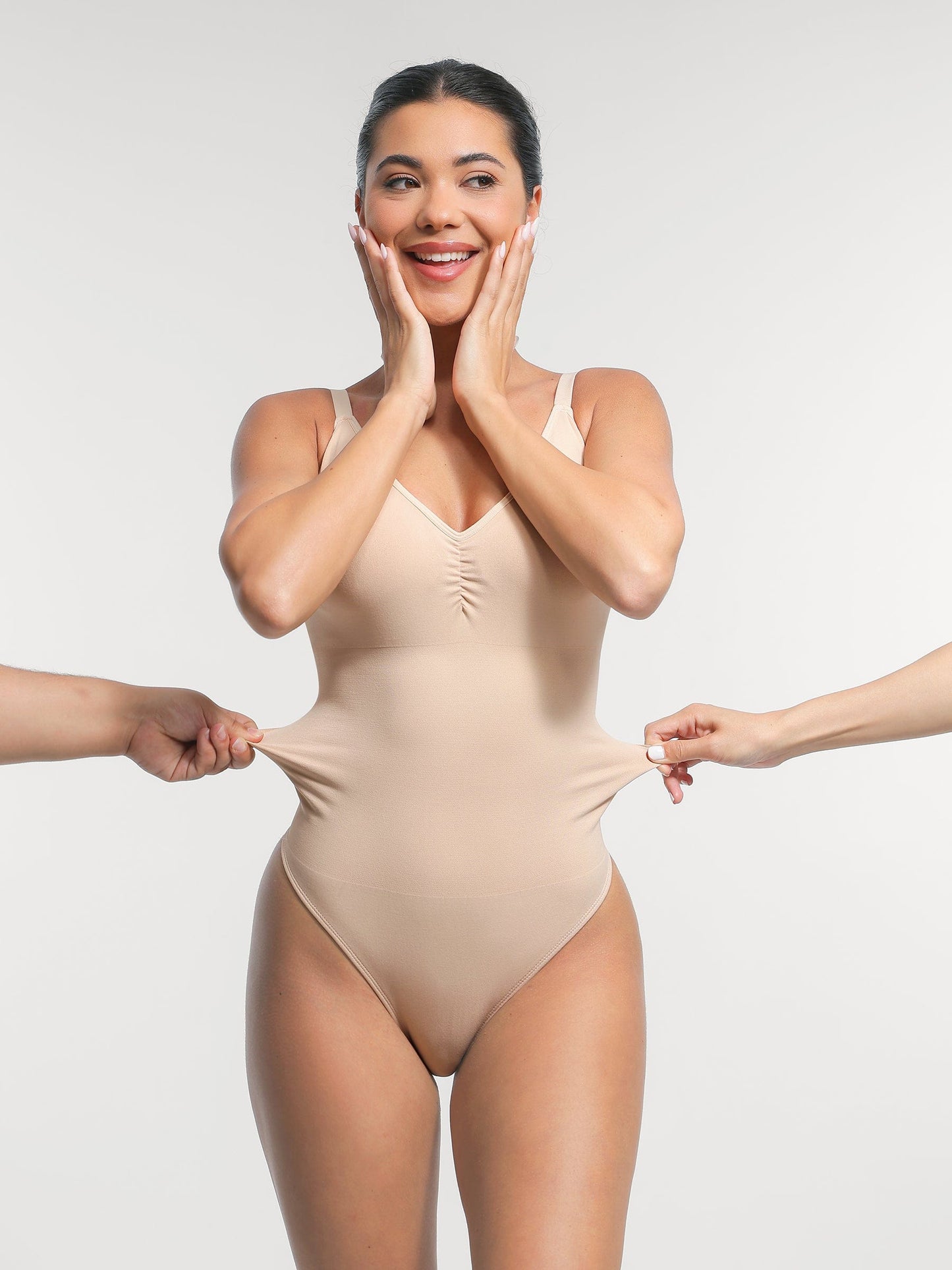 Seamless Built-in Bra Waist and Tummy Control Thong Bodysuit