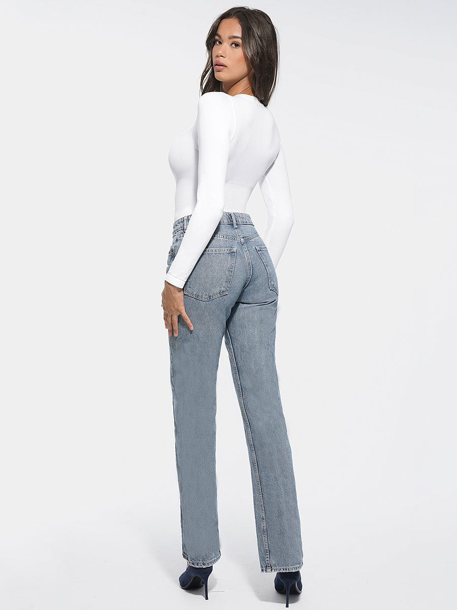 Round Neck Waist and Snap Crotch Briefs Bodysuit