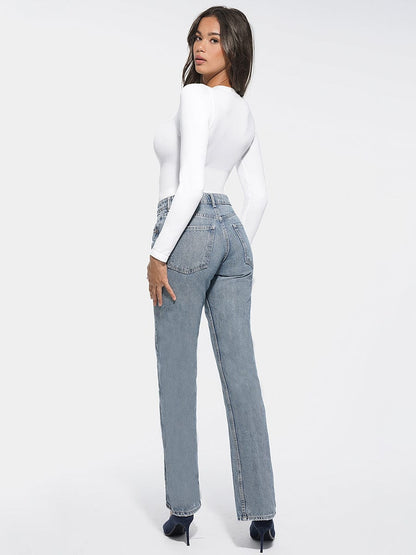 Round Neck Waist and Snap Crotch Briefs Bodysuit