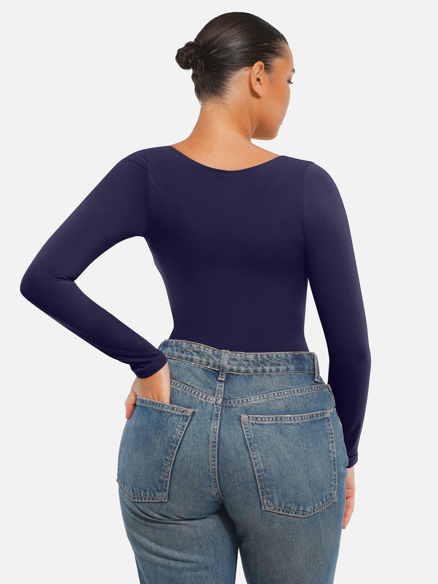 Seamless Long Sleeve Chest Support Tummy Control Thong Bodysuit