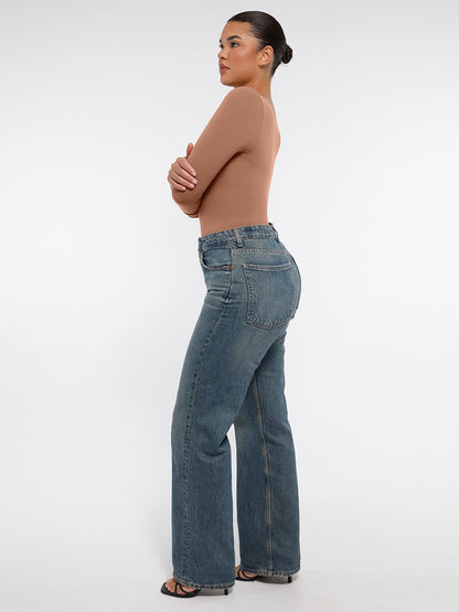 Seamless Long Sleeve Chest Support Tummy Control Thong Bodysuit