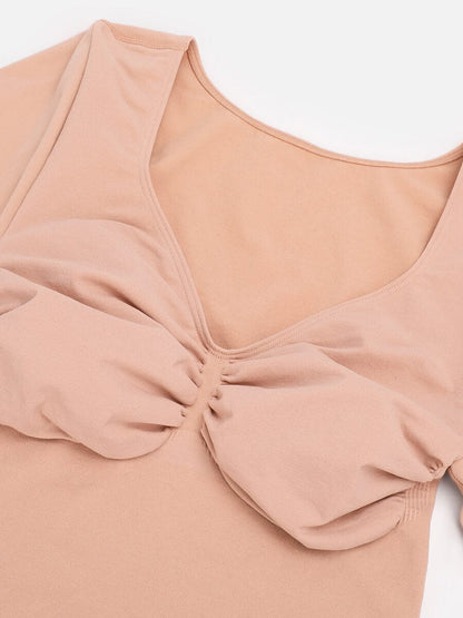 Seamless Long Sleeve Chest Support Tummy Control Thong Bodysuit
