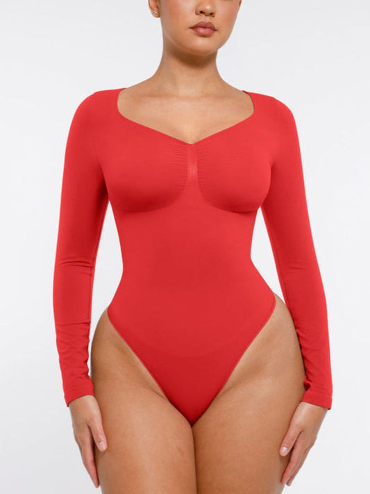 Seamless Long Sleeve Chest Support Tummy Control Thong Bodysuit